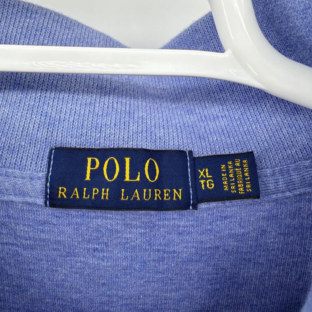 Polo Ralph Lauren Quarter Zip Cotton Pullover Sweater XL Blue Heathered Pony